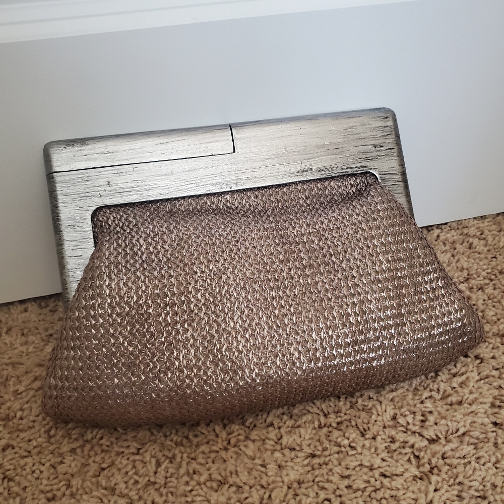 Melie Bianco bronze woven clutch